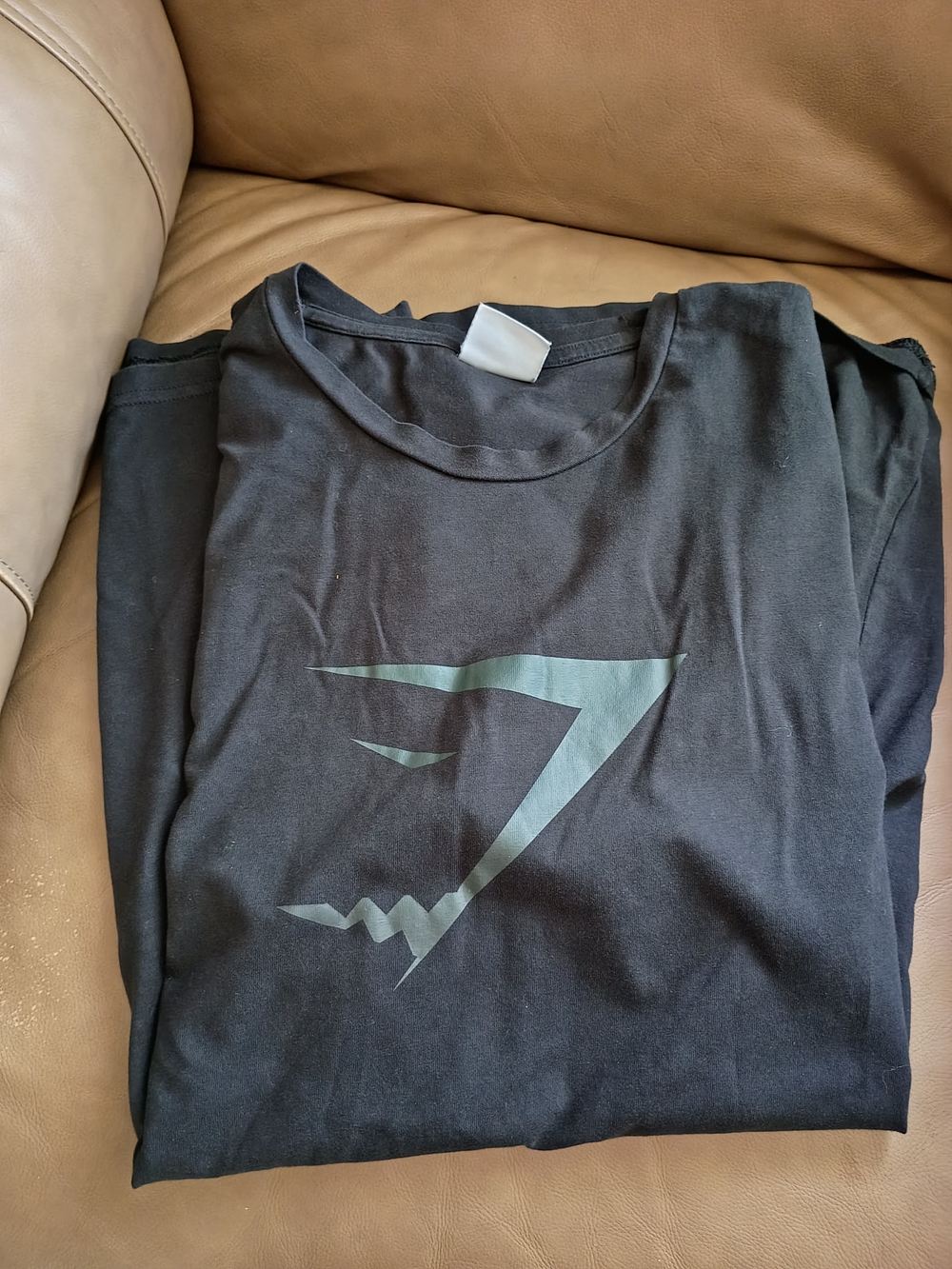 Gymshark Men's Black Tee with Subtle Green Logo